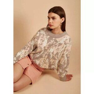 FRNCH Paris‎ Sweater Womens S/M Nadera Fuzzy Crew Neck Knit Gray White Soft Cozy